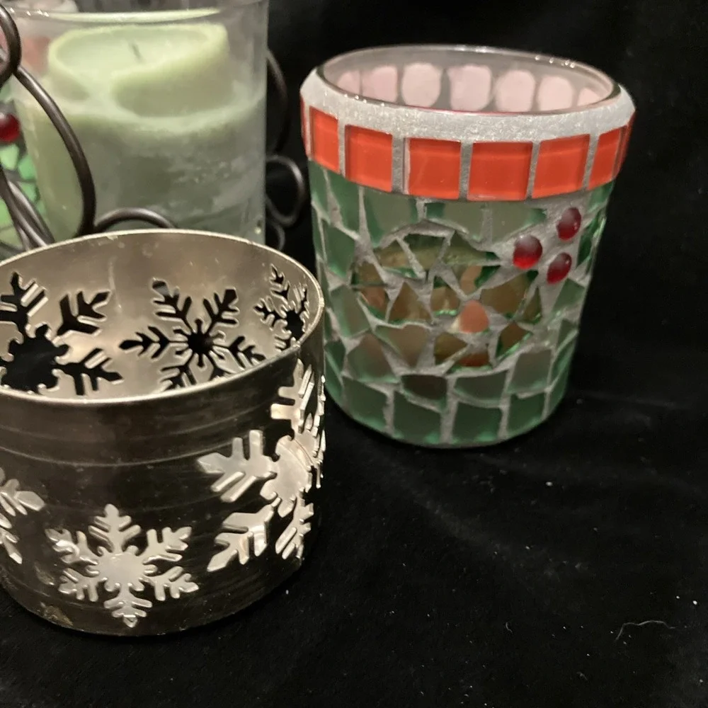 Votive Lot 5 Glass & Metal Tea light Candle Holders Bath & Body Works Christmas